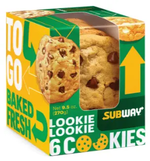 Subway 6 Pack Cookie box menu prices