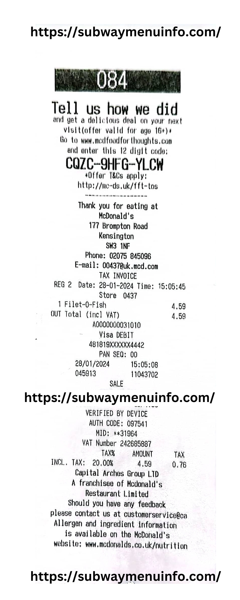 Mcdfoodforthoughts receipt for Survey Food for Thoughts